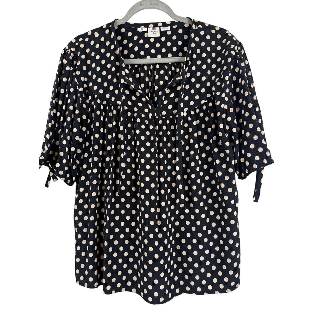 Ungaro Ter Vintage Polka Dot Blouse Womens Black Cream Made Hong Kong
